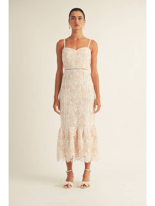 Jenna Lace Midi Dress - Pink