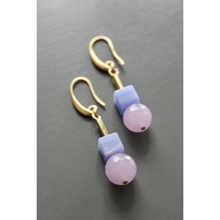 Geometric Lavender Cube Hook Earrings