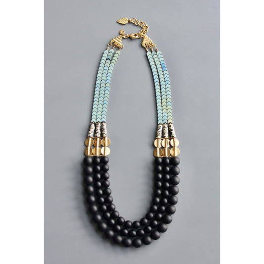 Triple Strand Necklace - Jet Glass and Hematite