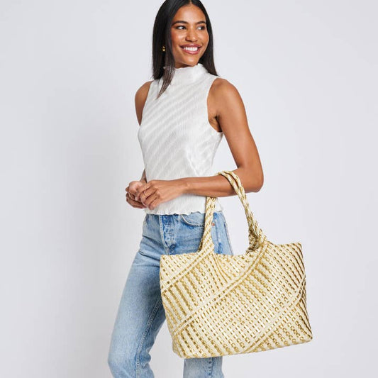 Solana Woven Tote - Gold/Ivory