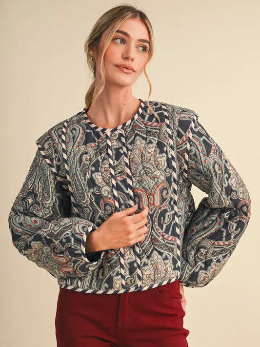 Paisley Quilted Jacket - Navy Multi
