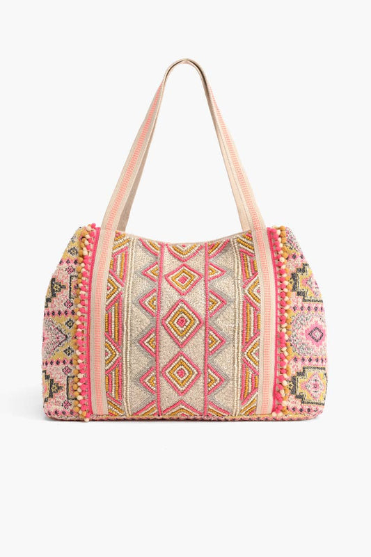 Elegant Pink Aztec Embellished Tote