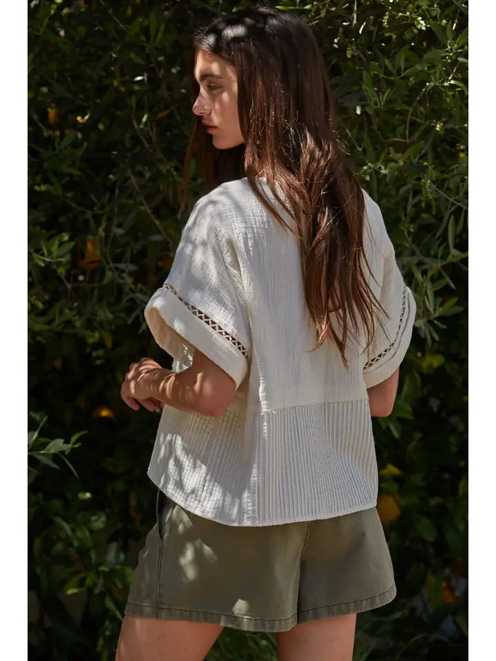 Boat Neck Short Sleeve Top - Ivory
