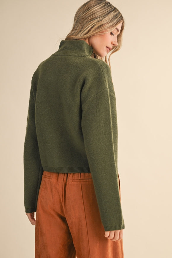 Floral Zip Cardigan - Olive Flower