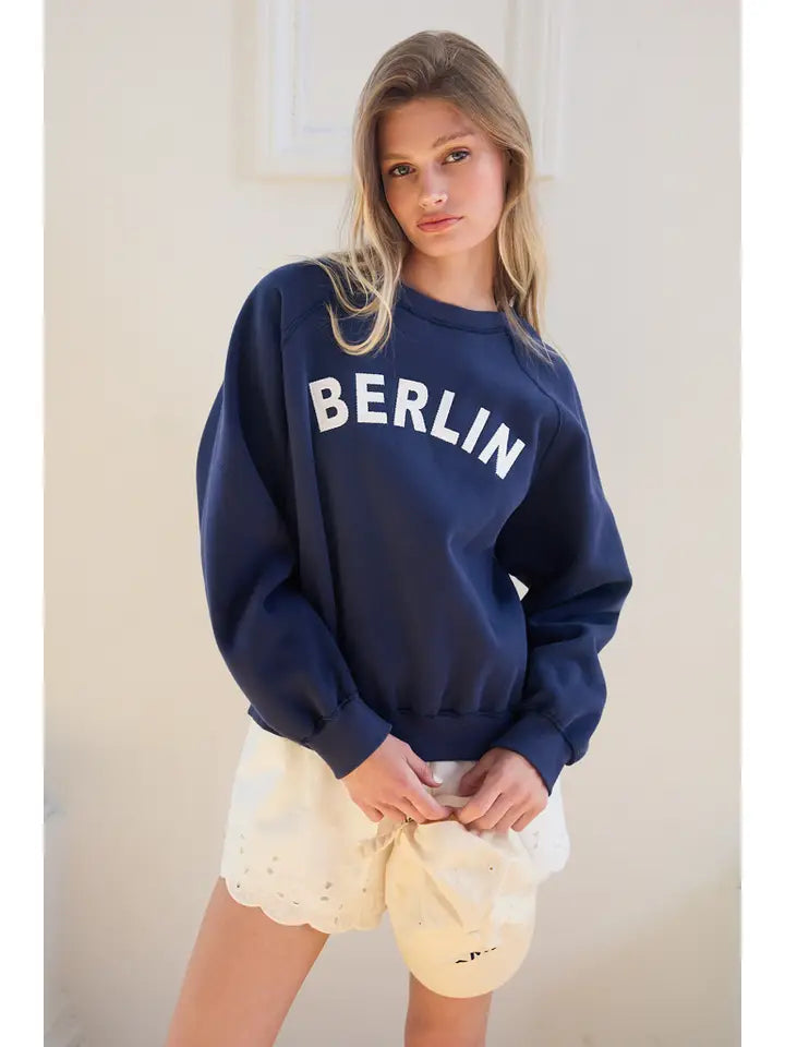 City Embroidered Fleece Sweatshirt - Navy Berlin
