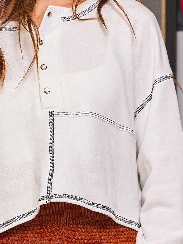 Reverse Stitched Crop Henley - Ivory