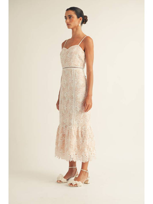 Jenna Lace Midi Dress - Pink