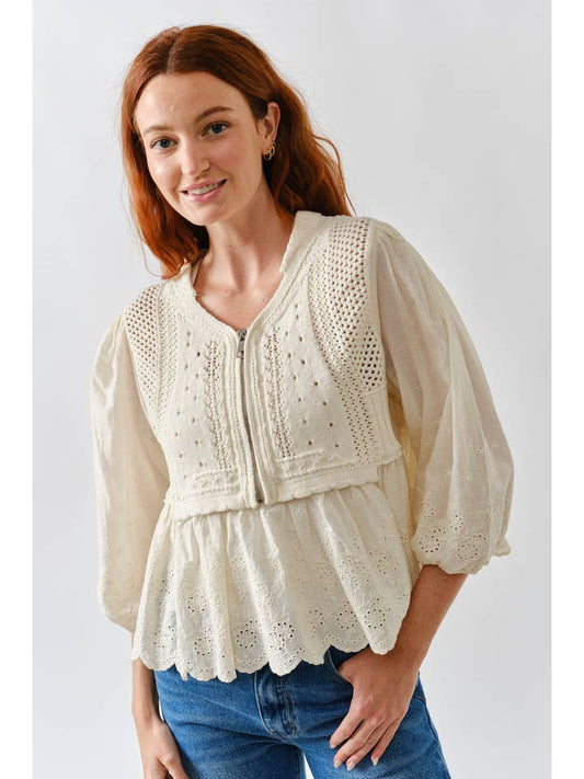 Mix Media Babydoll Sweater - Natural
