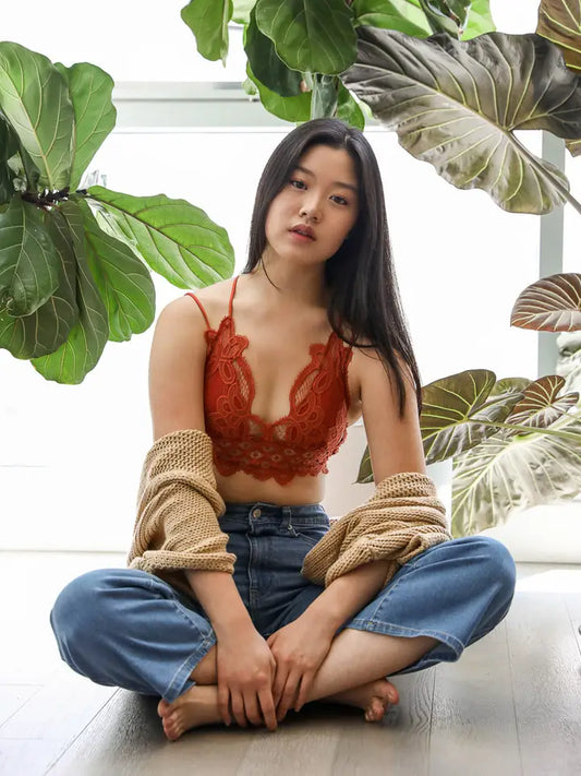 Crochet Lace Longline Bralette - Rust
