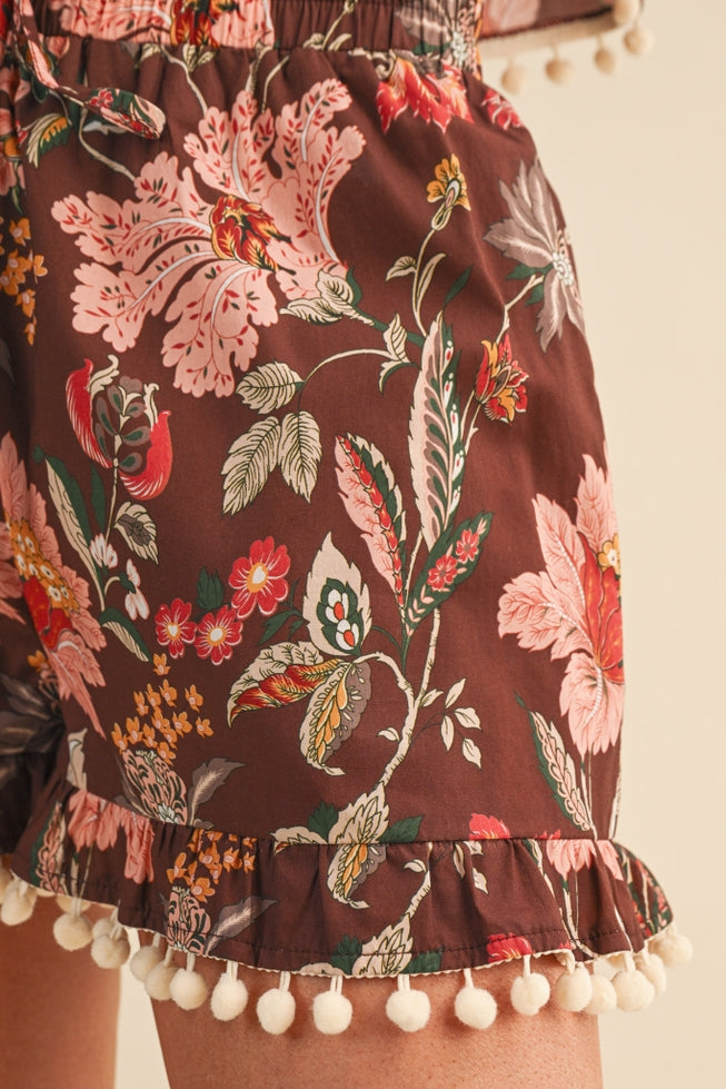 Floral Pom-Pom Shorts - Amber Pink