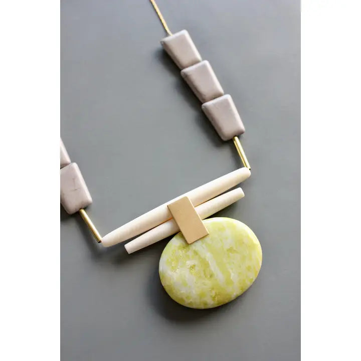 Lemon Jade and Gray Pendant Necklace