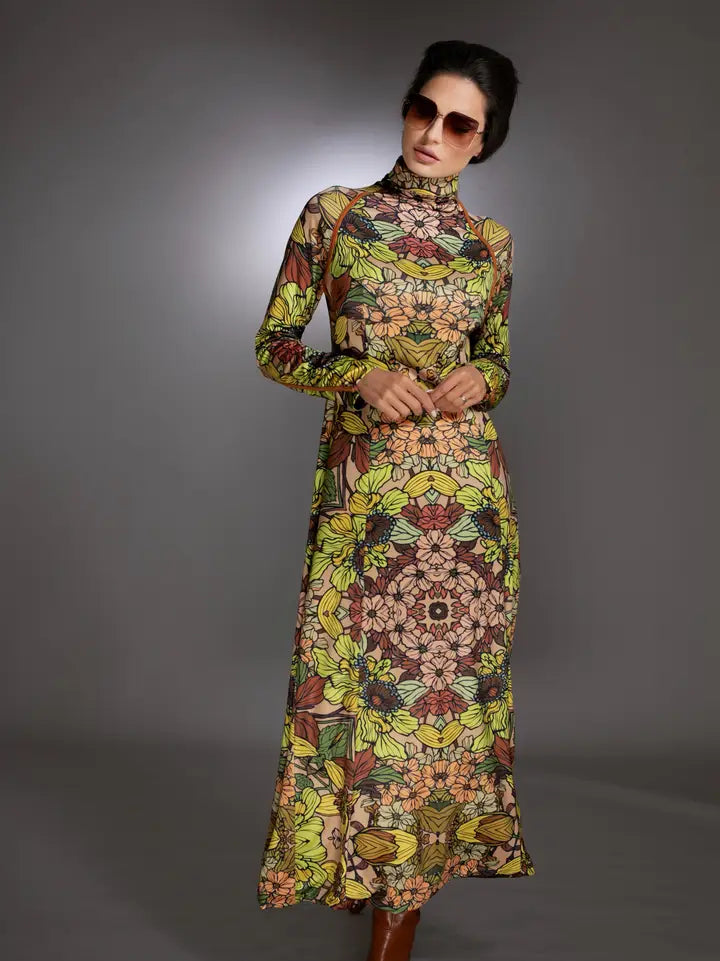 Turtleneck Maxi Dress - Golden Floral