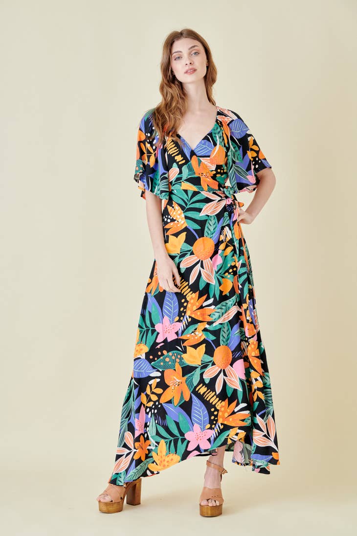 Multi Floral Maxi Wrap Dress