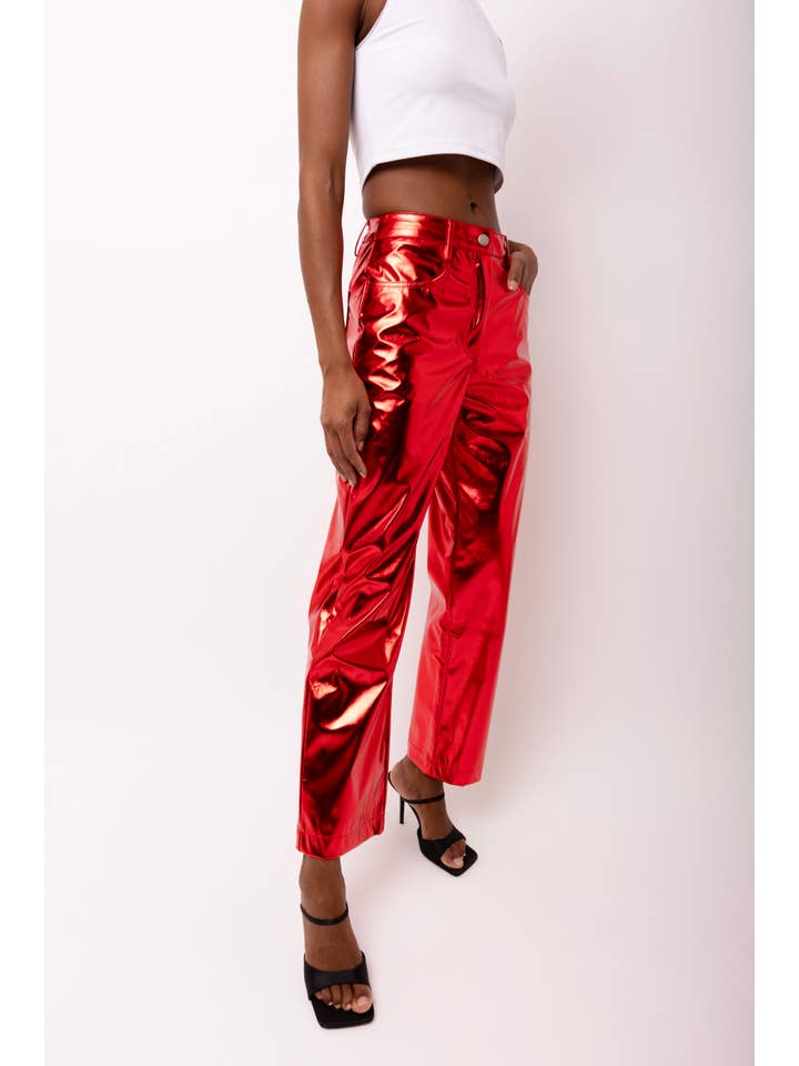 Lupe Metallic Pants - Red