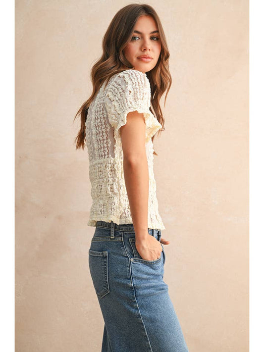 Short Sleeve Lace Blouse - Cream