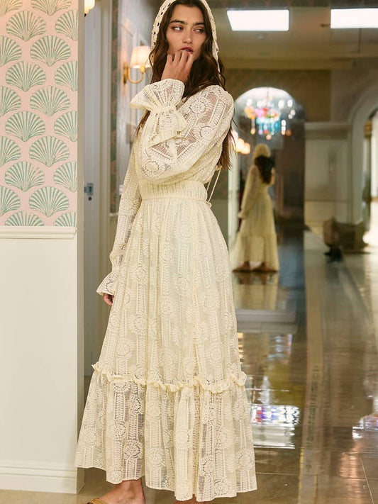 Lace Tiered Maxi Dress - Cream
