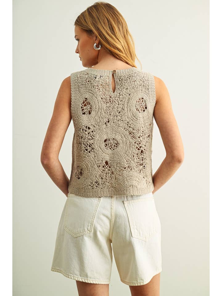 Floral Pattern Knitted Top - Stone
