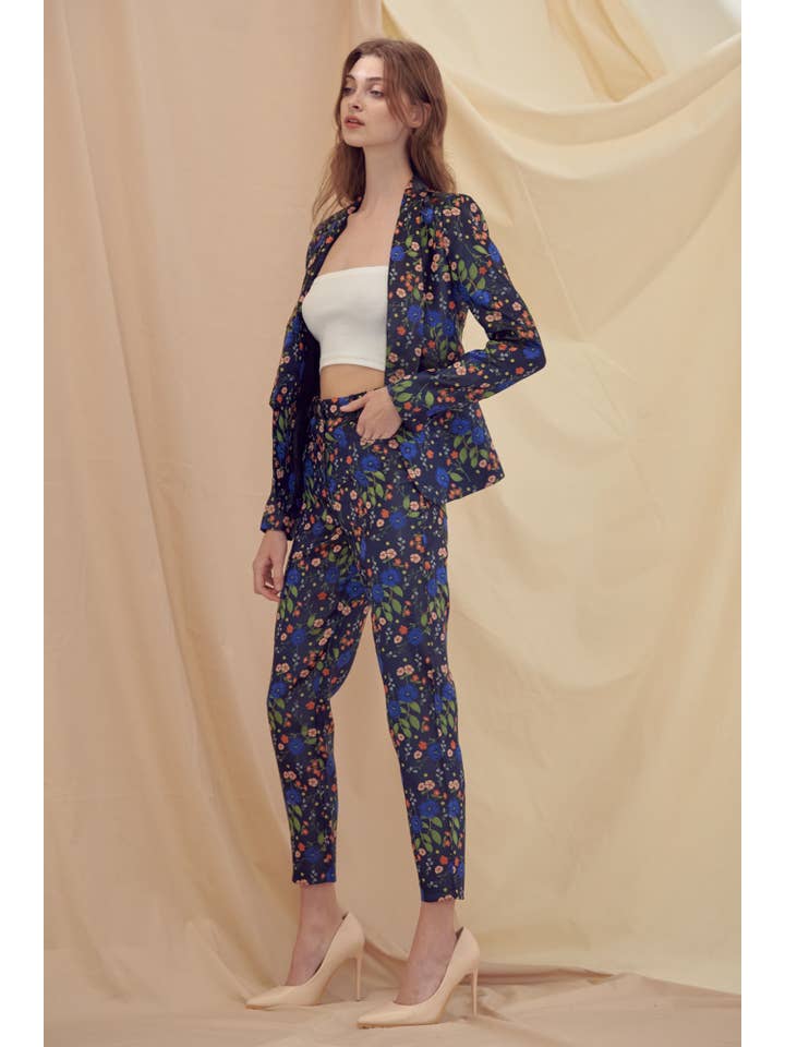 Floral Blazer - Navy