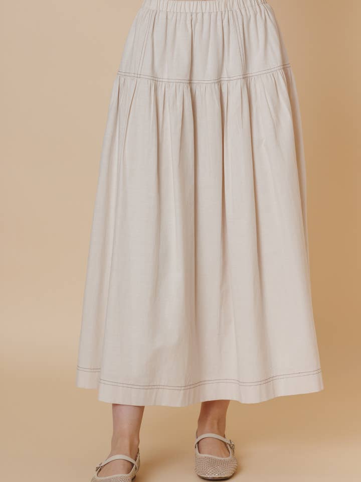 Gathered Midi Skirt - Oatmeal