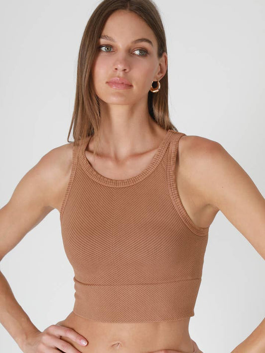 Chevron Highneck Crop Top - Vintage Mousse