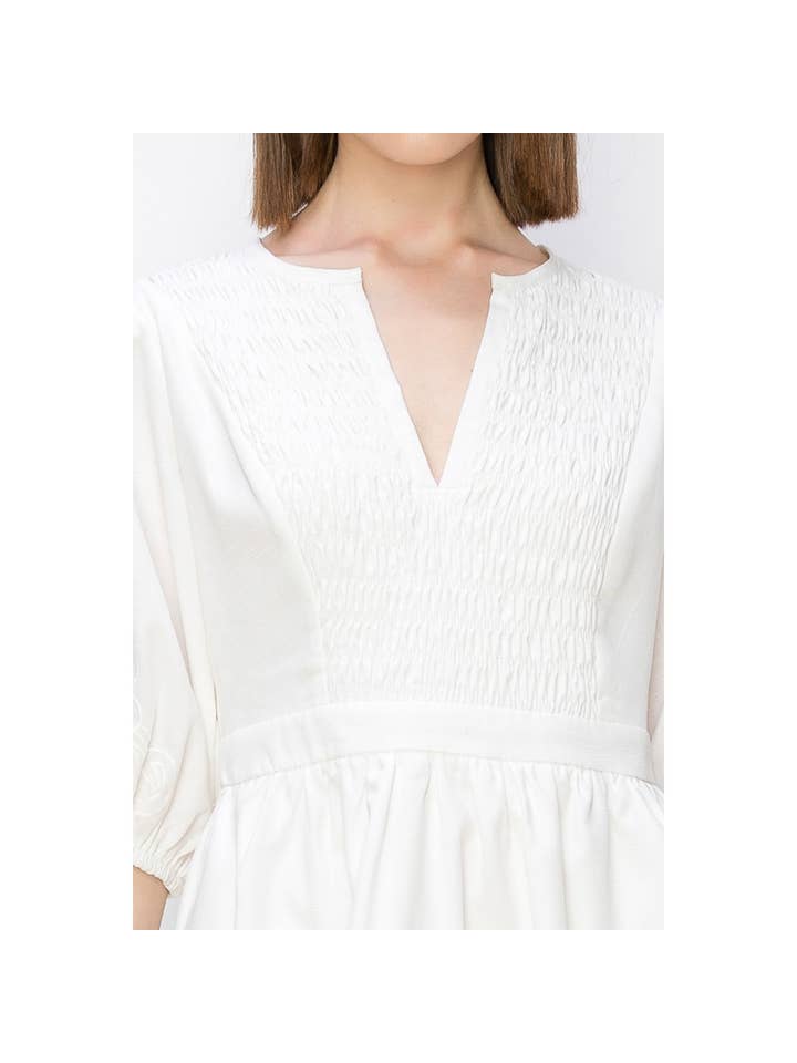 Puff Sleeve Mini Dress - White