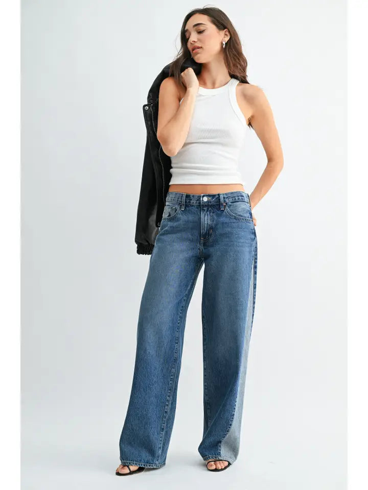 Contrast Angle Seam Wide Leg - Medium