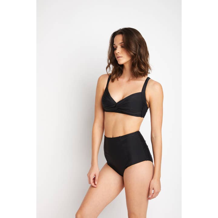 High Waisted Crossed Swimsuit - Black