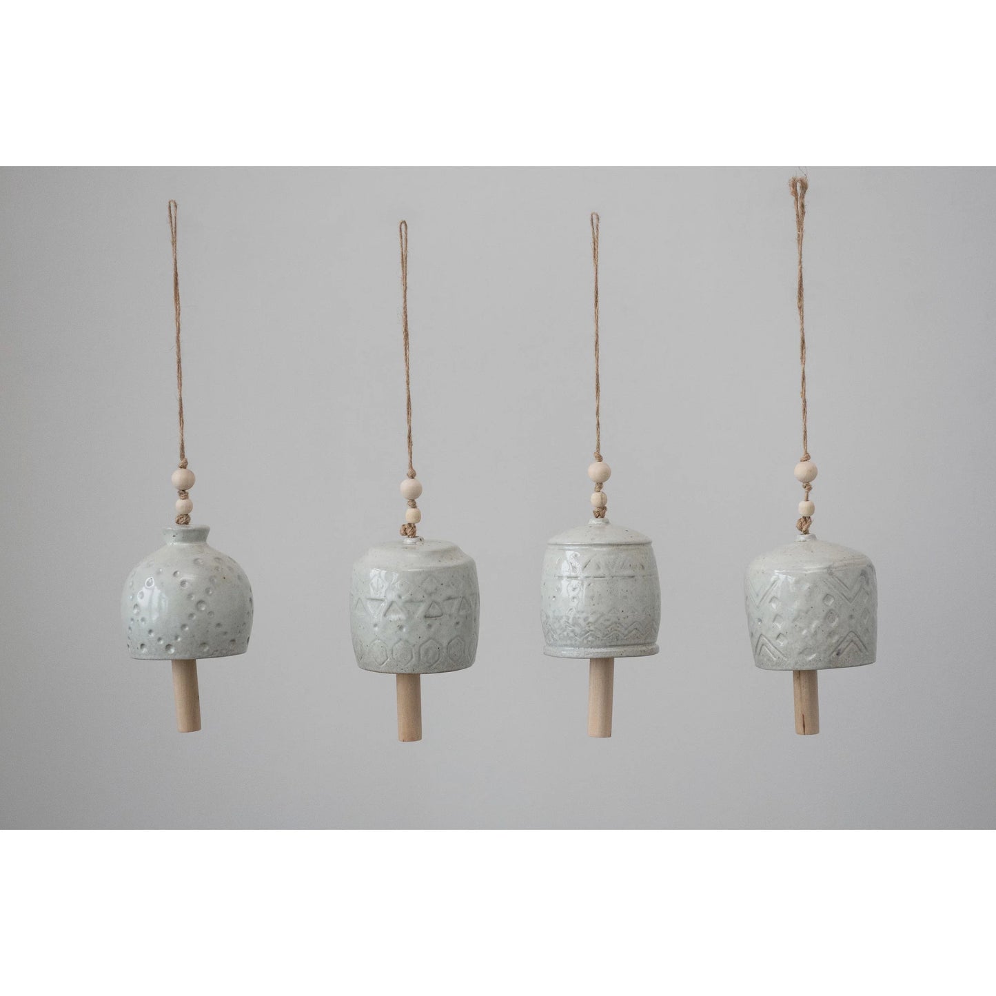 Stoneware Bell with Wood Bead - Reactive Glaze