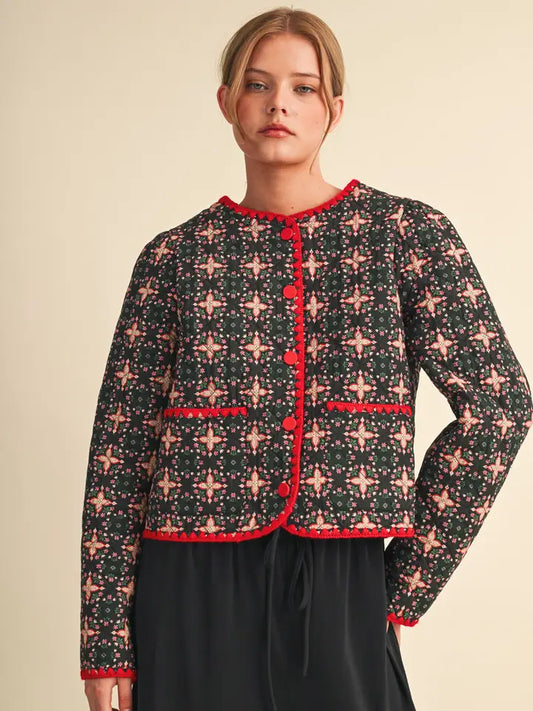 Quilted Floral Jacket - Deep Green