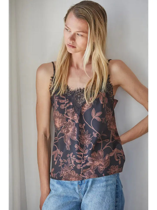 Floral V-Neck Top - Black Brown