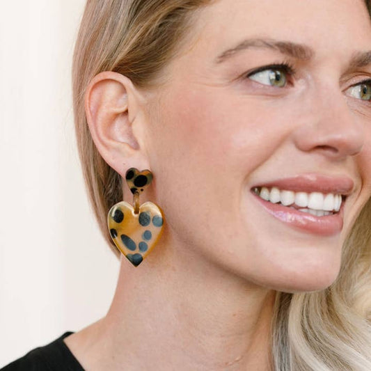 Cheetah Heart Dangle Earrings