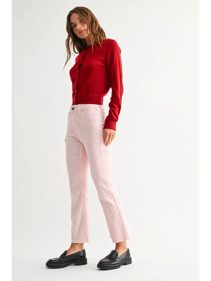 The Cropped Demi Flare - Pink Stripe