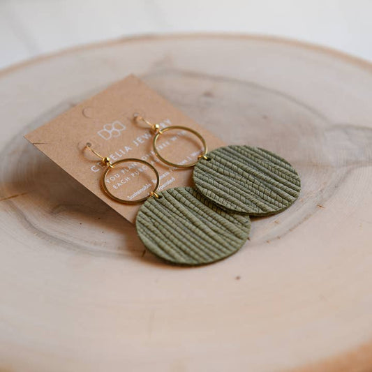 Round Leather Earring - Sage