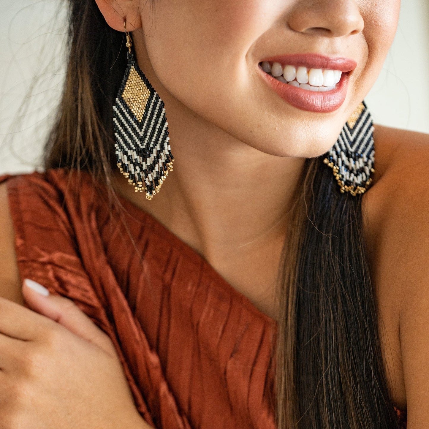 Dottie Beaded Fringe Earrings - Black