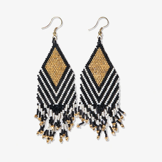 Dottie Beaded Fringe Earrings - Black