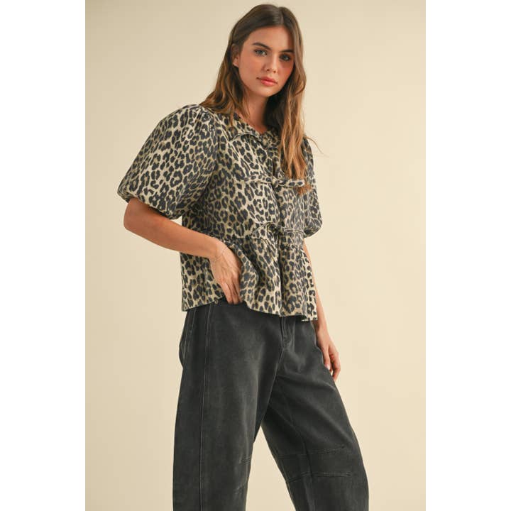 Bow Front Blouse - Leopard