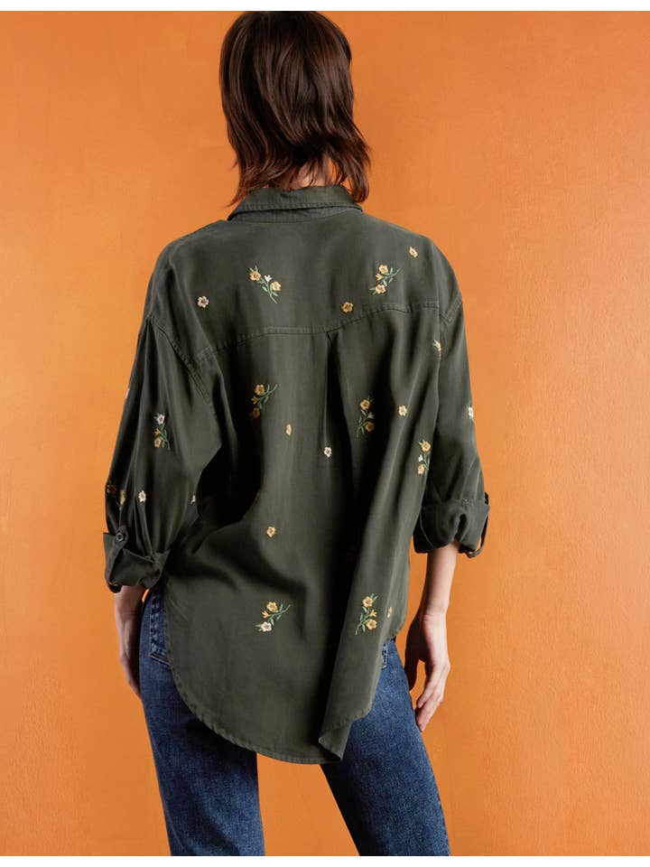 Embroidered Shirt - Army Floral