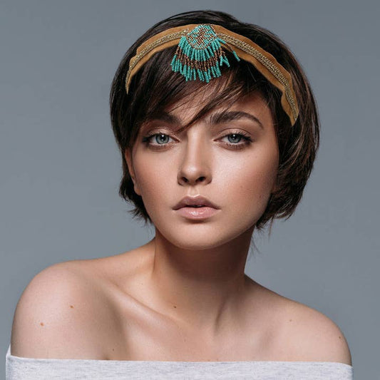 Faux Suede Beaded Headband - Boho Cluster