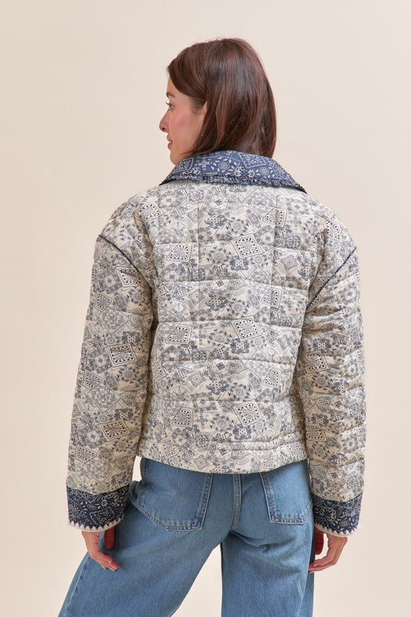 Quilted Bandana Print Jacket - Cream