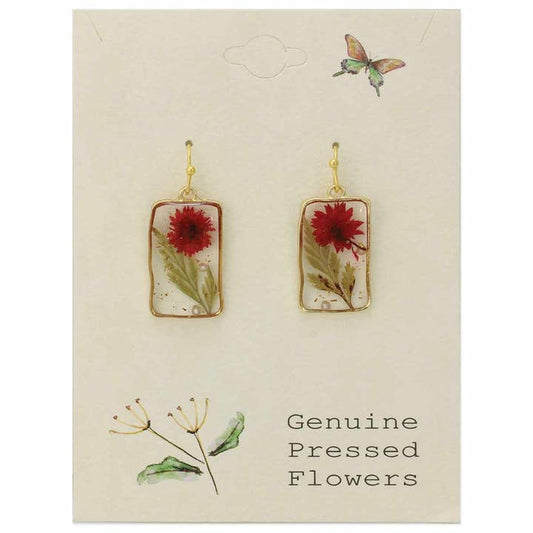 Dried Floral Earrings - Cottage Red Rectangle