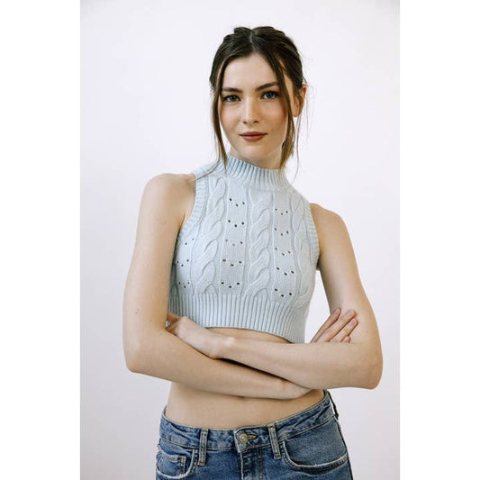 Cable Knit Cropped Top - Baby Blue