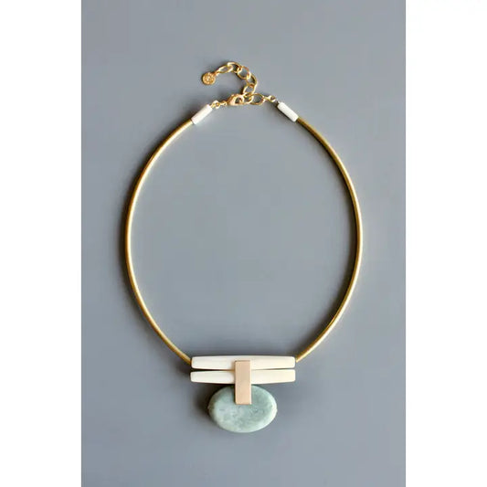 Green Jasper and Brass Necklace