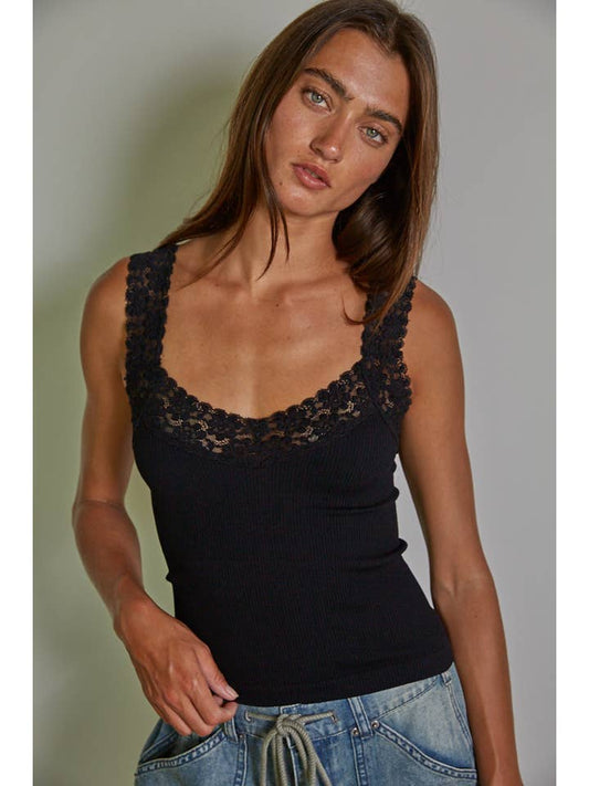 Fallen For Lace Tank - Black