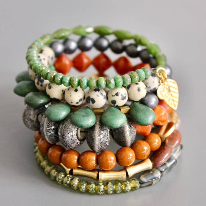 Wrap Bracelet - Green, Caramel, Jasper, and Gray