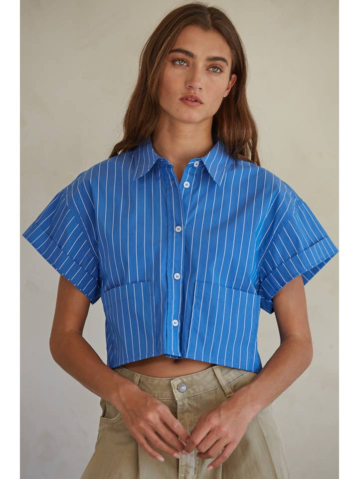 Sadie Crop Button Down - Blue