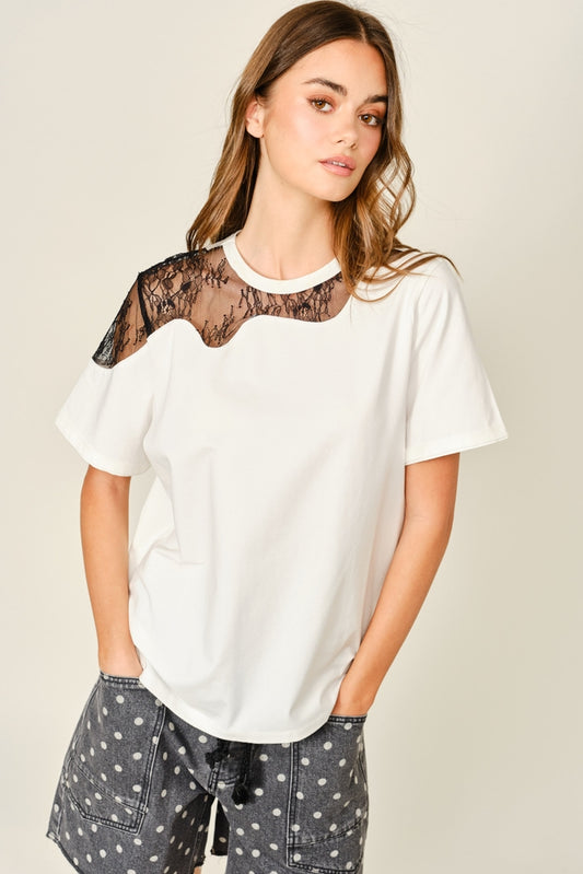 Lace Insert Tee - Off White