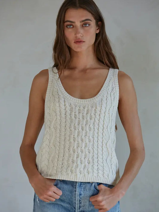 Scoop Neck Sleeveless Tank - Cream