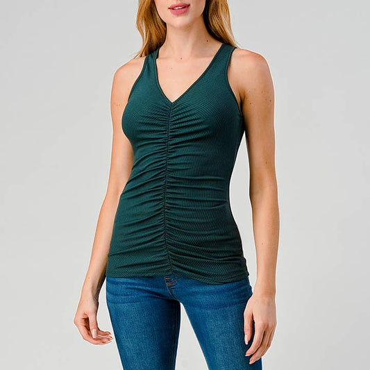 Shirred Front Tank Top - Urban Green