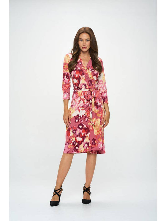 Abstract Print V Neck Wrap Dress - Sienna