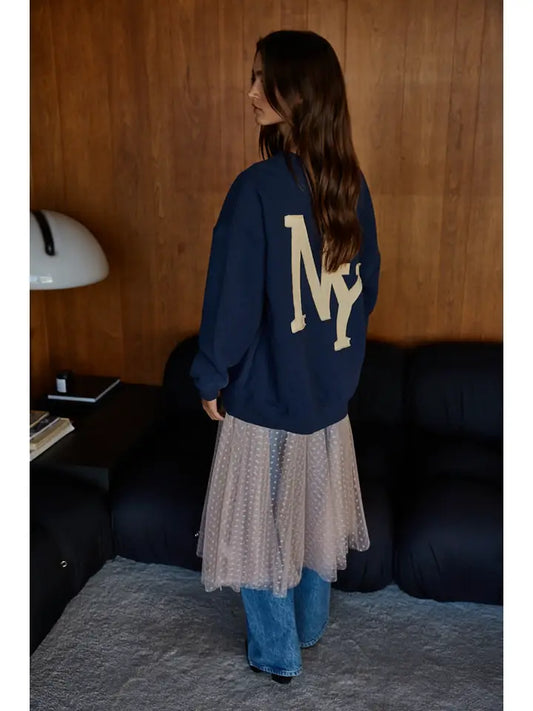 Pullover Top with Patch Work - Navy